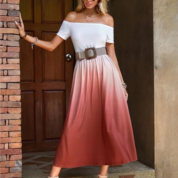 Boho Tie Dye Ombre Off Shoulder Dress - Picture 4 of 6